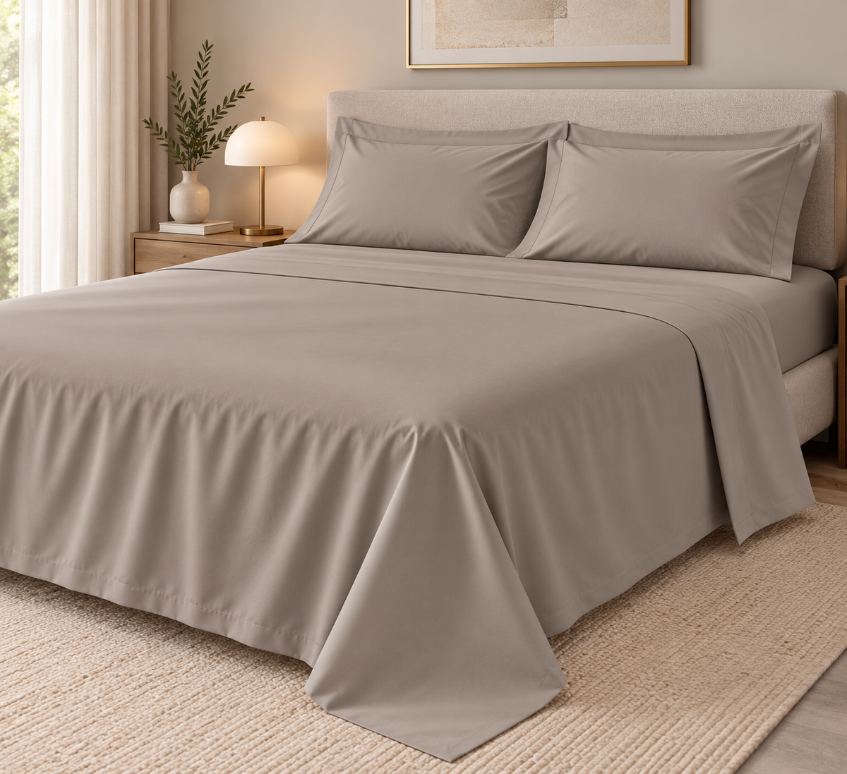 COMPLETO LETTO PERCALLE DI COTONE TORTORA