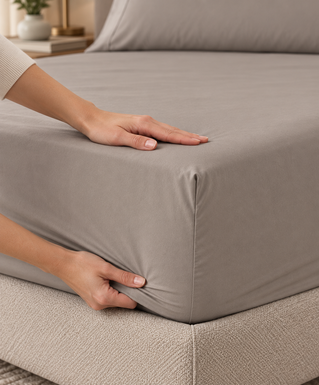 COMPLETO LETTO PERCALLE DI COTONE TORTORA