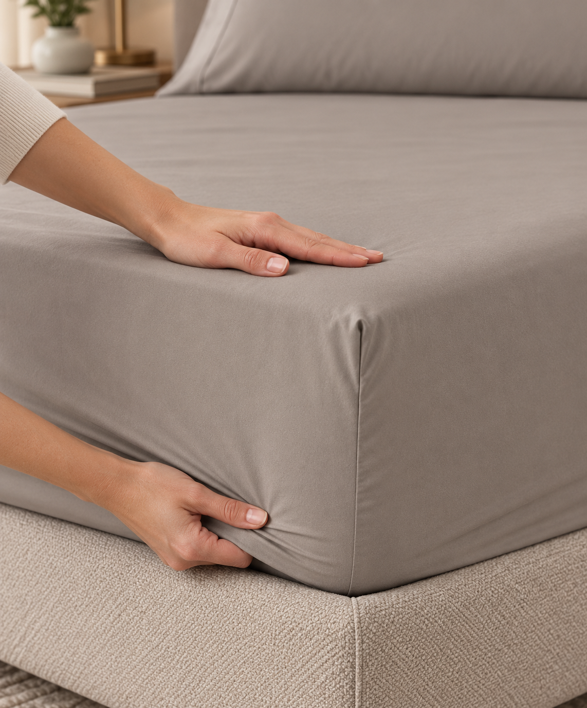 COMPLETO LETTO PERCALLE DI COTONE TORTORA