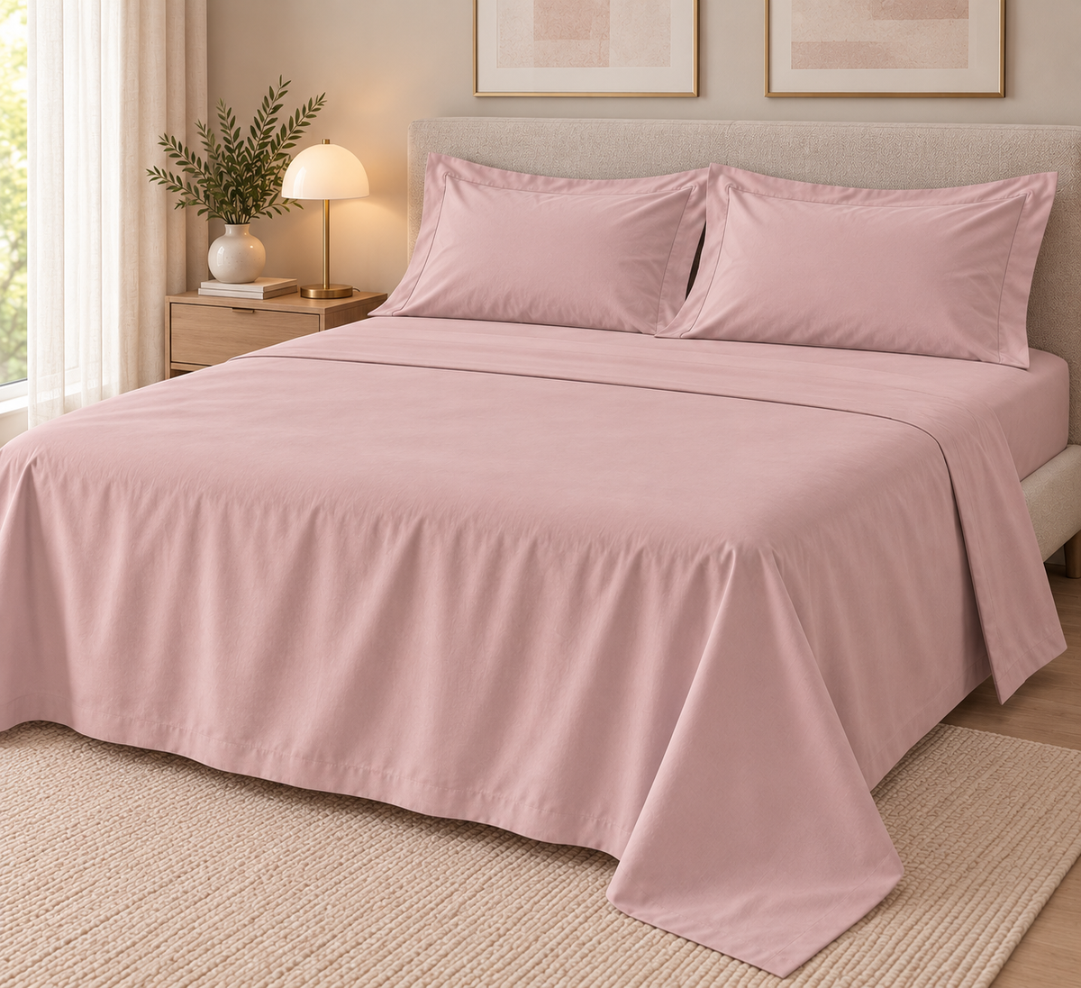 COMPLETO LETTO PERCALLE DI COTONE ROSA