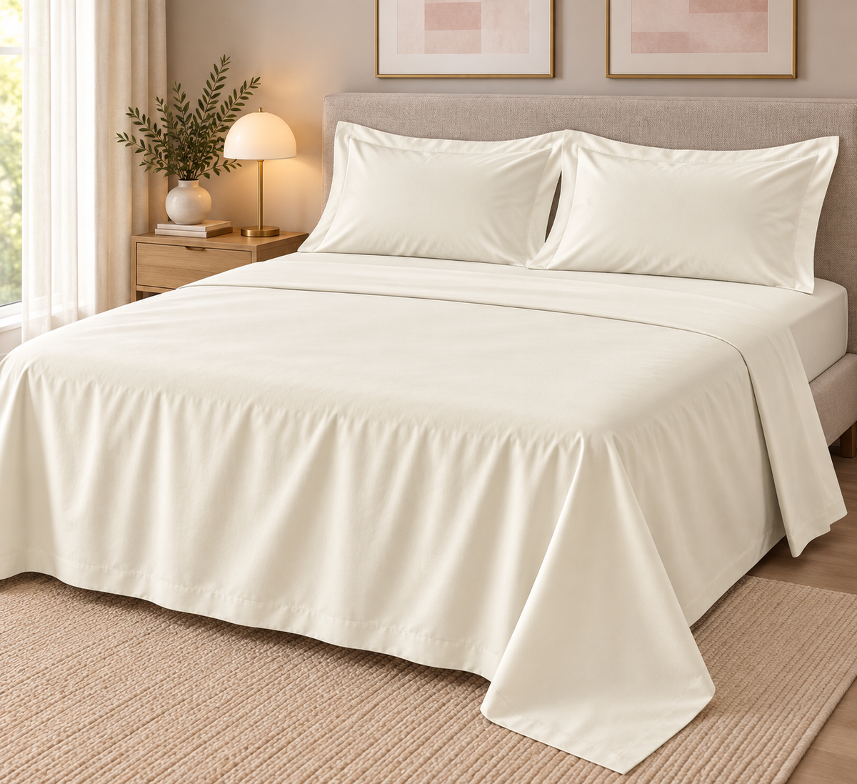COMPLETO LETTO PERCALLE DI COTONE PANNA