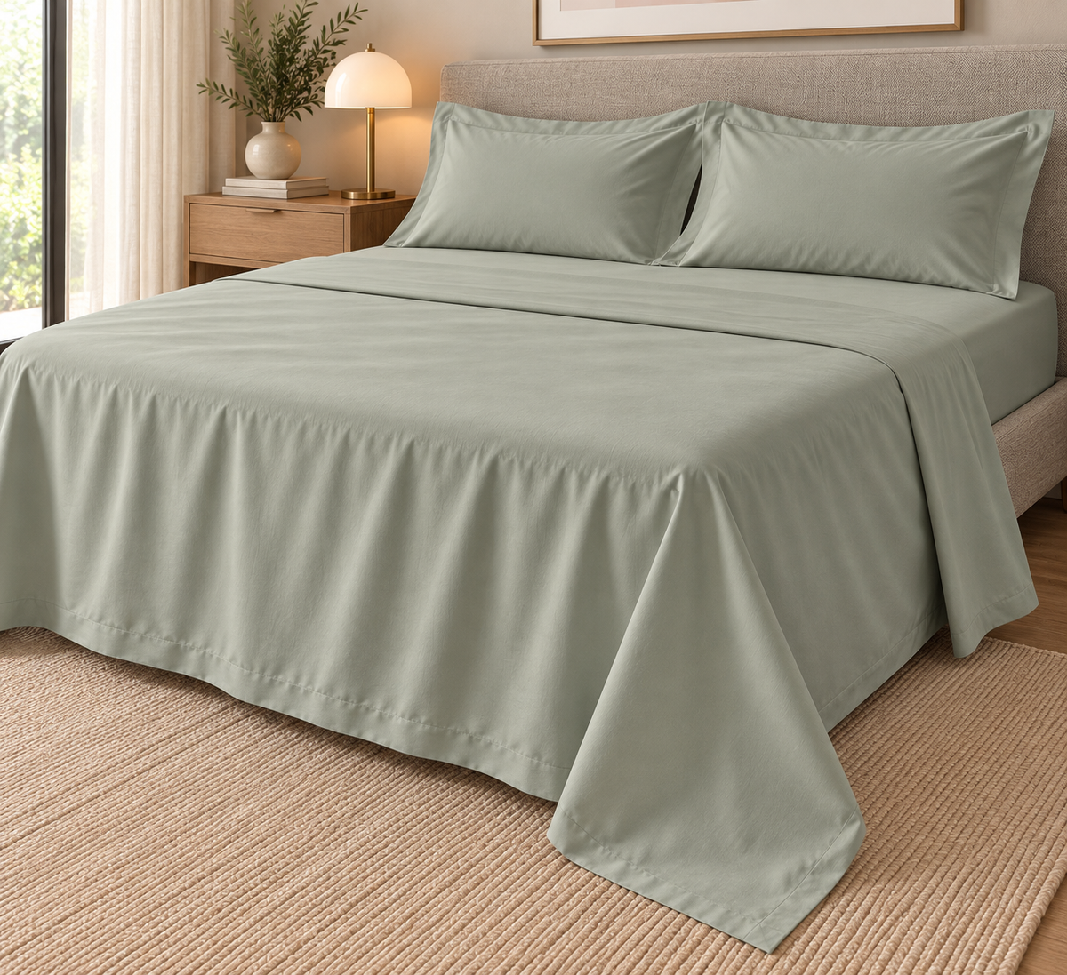 COMPLETO LETTO PERCALLE DI COTONE VERDE SALVIA
