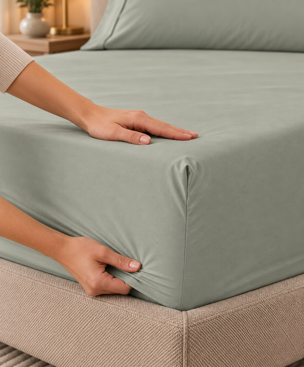 COMPLETO LETTO PERCALLE DI COTONE VERDE SALVIA