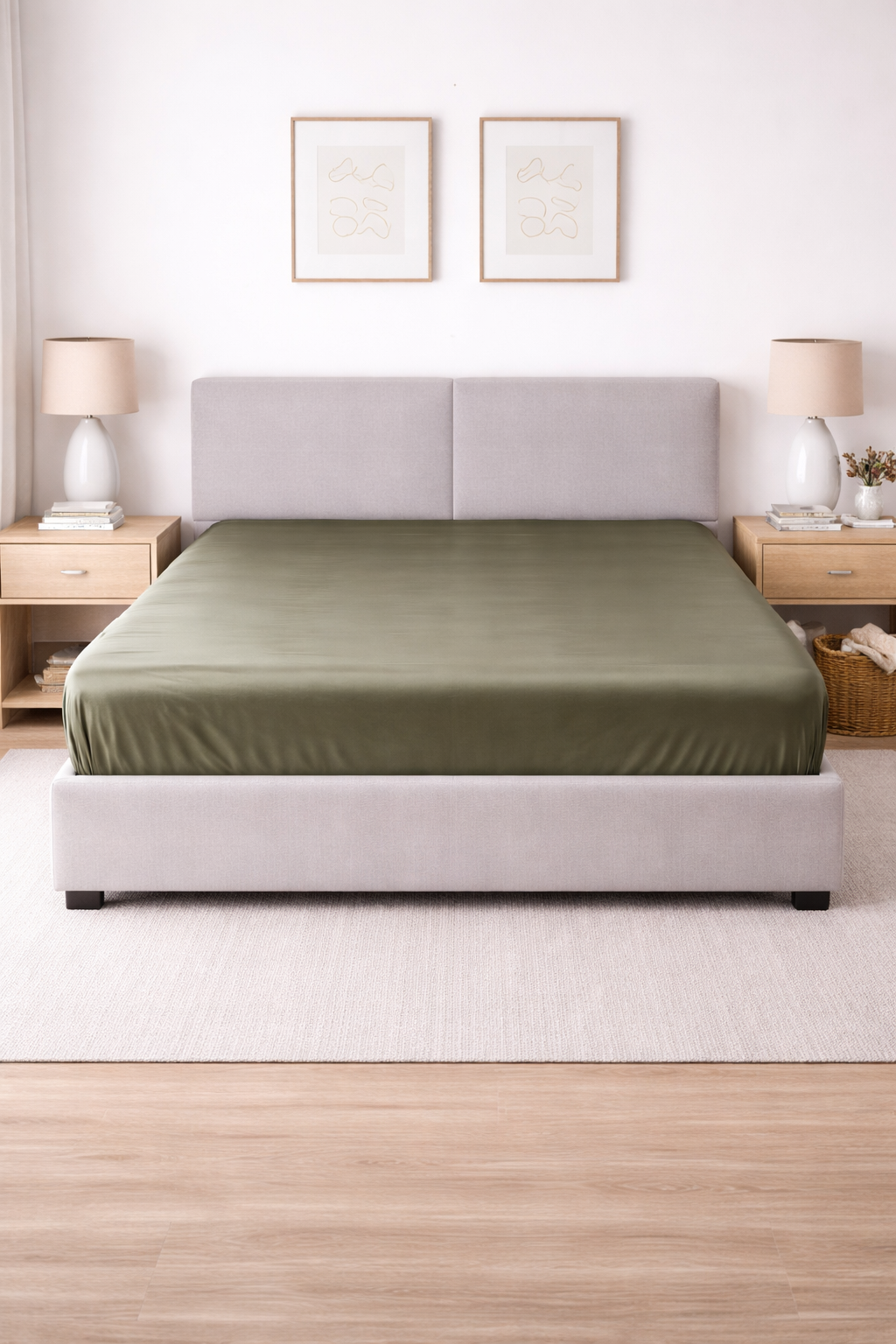 LENZUOLO CON ANGOLI RASO DI COTONE VERDE SALVIA