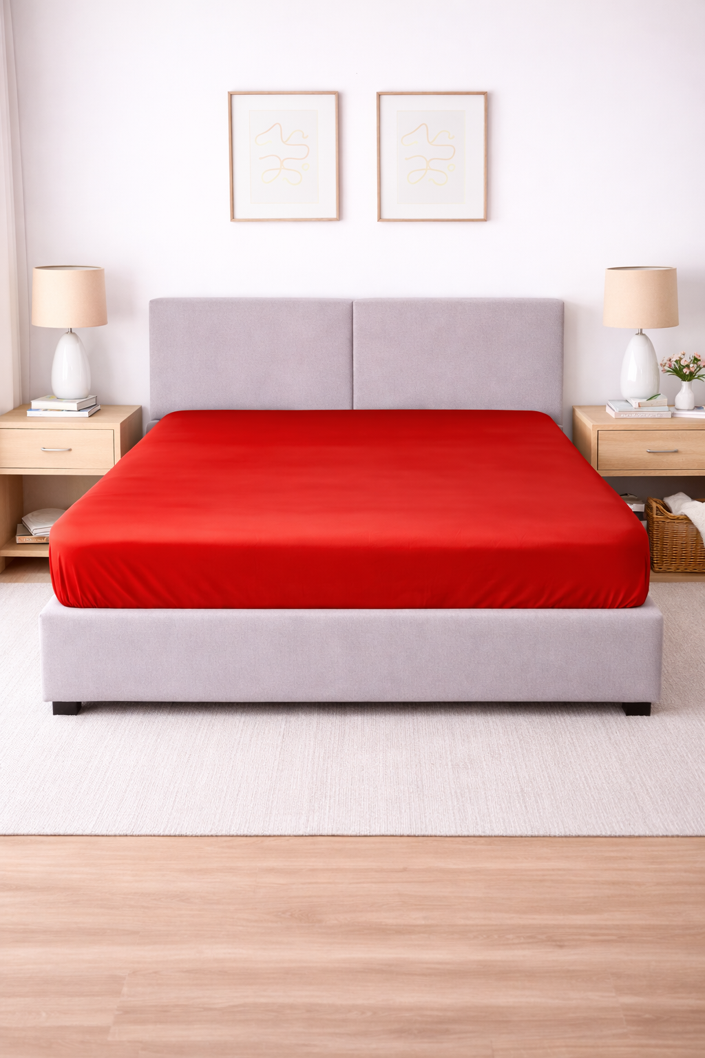 LENZUOLO CON ANGOLI RASO DI COTONE ROSSO