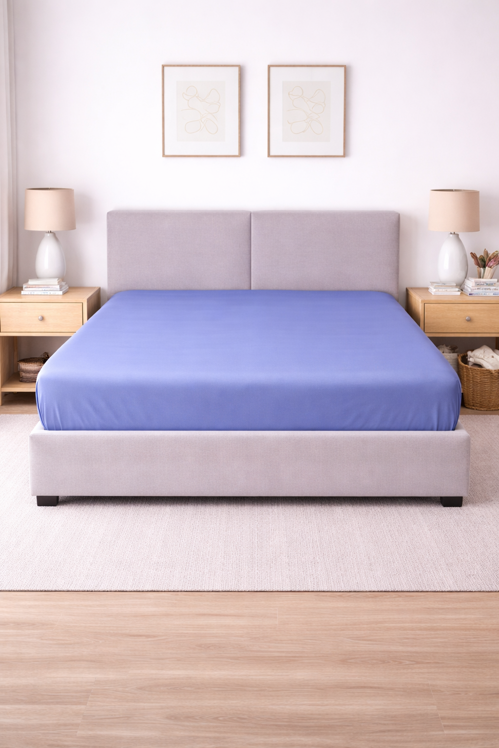 LENZUOLO CON ANGOLI RASO DI COTONE AZZURRO
