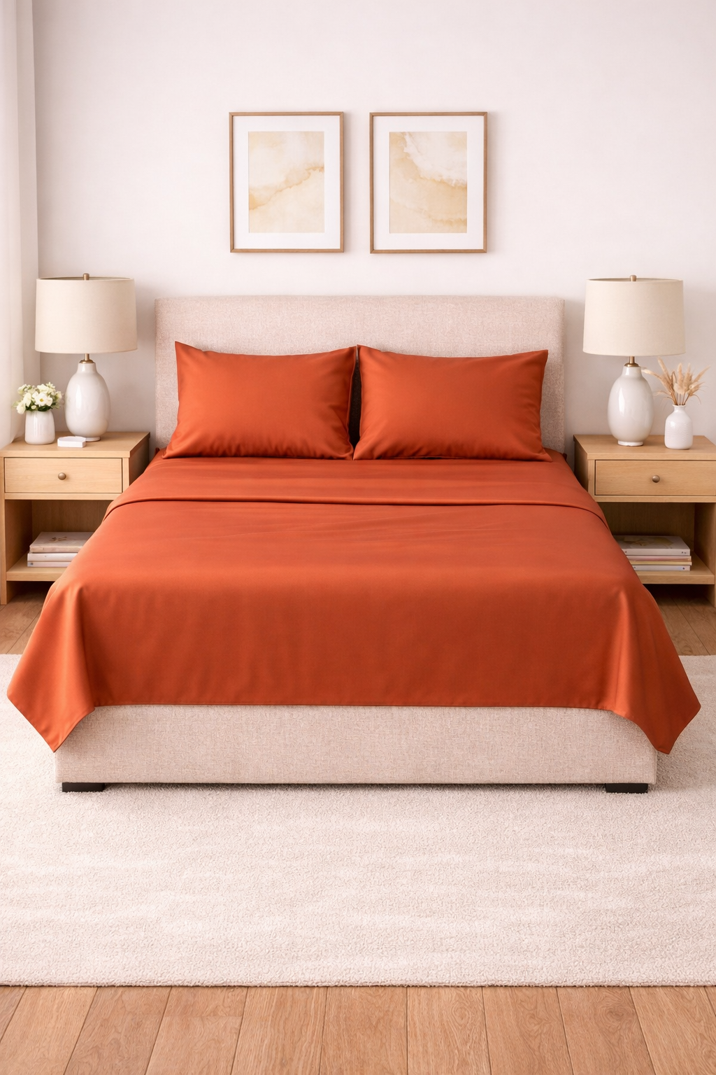 COMPLETO LETTO IN RASO DI COTONE ROSSO
