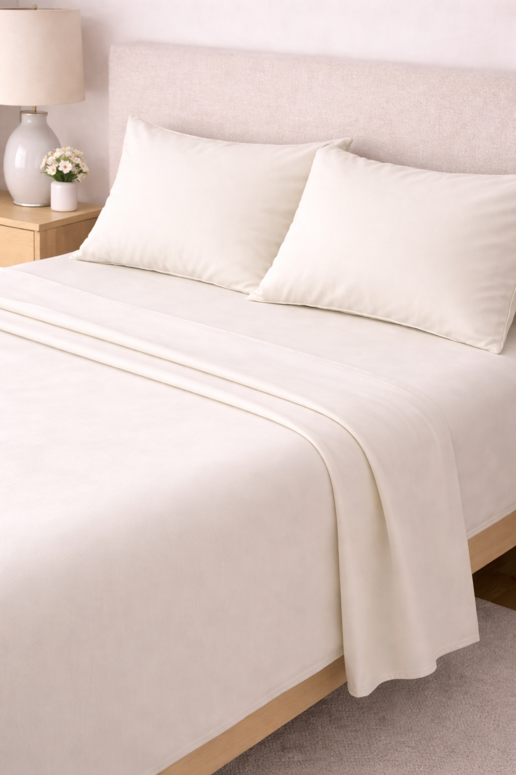 COMPLETTO LETTO IN RASO DI COTONE AVORIO