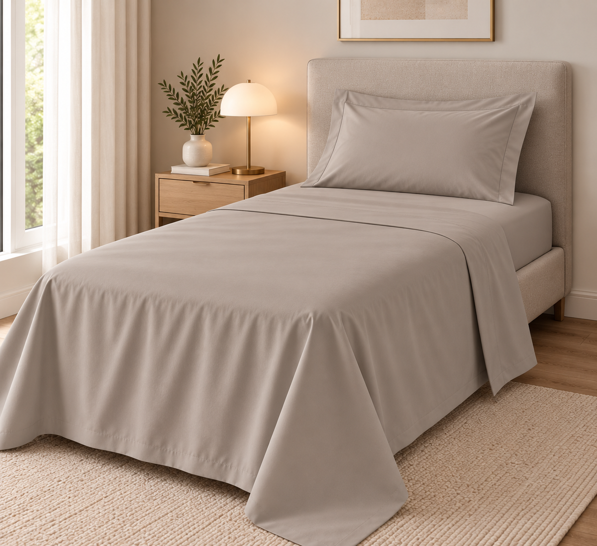 COMPLETO LETTO PERCALLE DI COTONE TORTORA