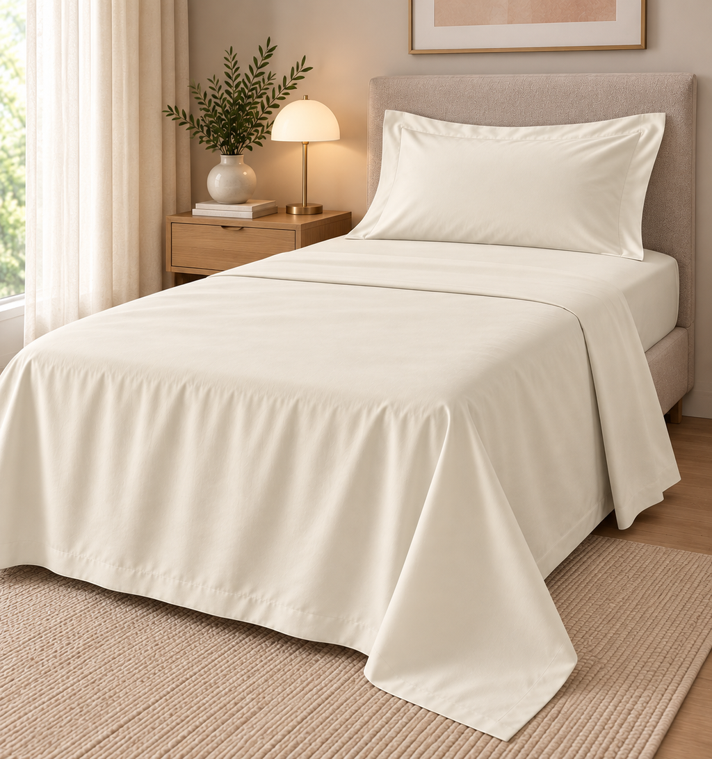 COMPLETO LETTO PERCALLE DI COTONE PANNA
