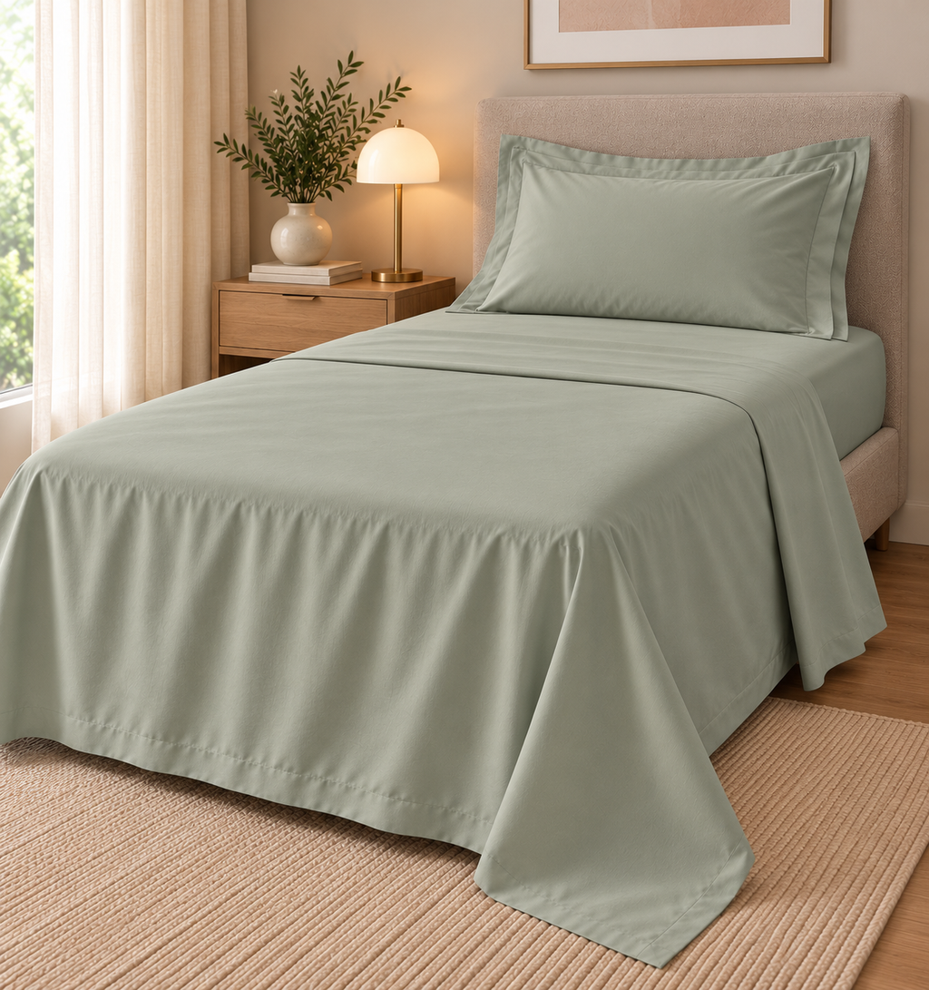 COMPLETO LETTO PERCALLE DI COTONE VERDE SALVIA