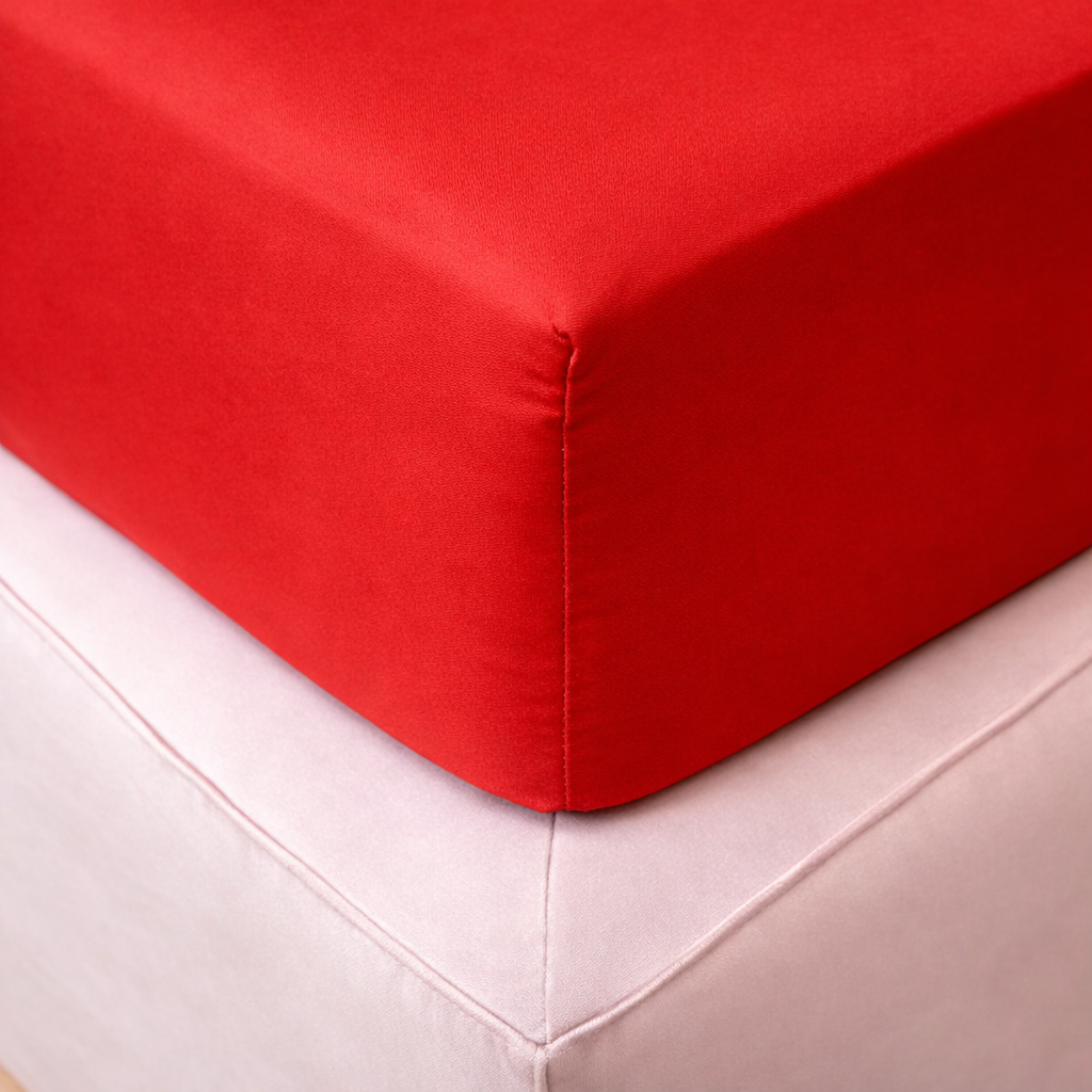 LENZUOLO CON ANGOLI RASO DI COTONE ROSSO