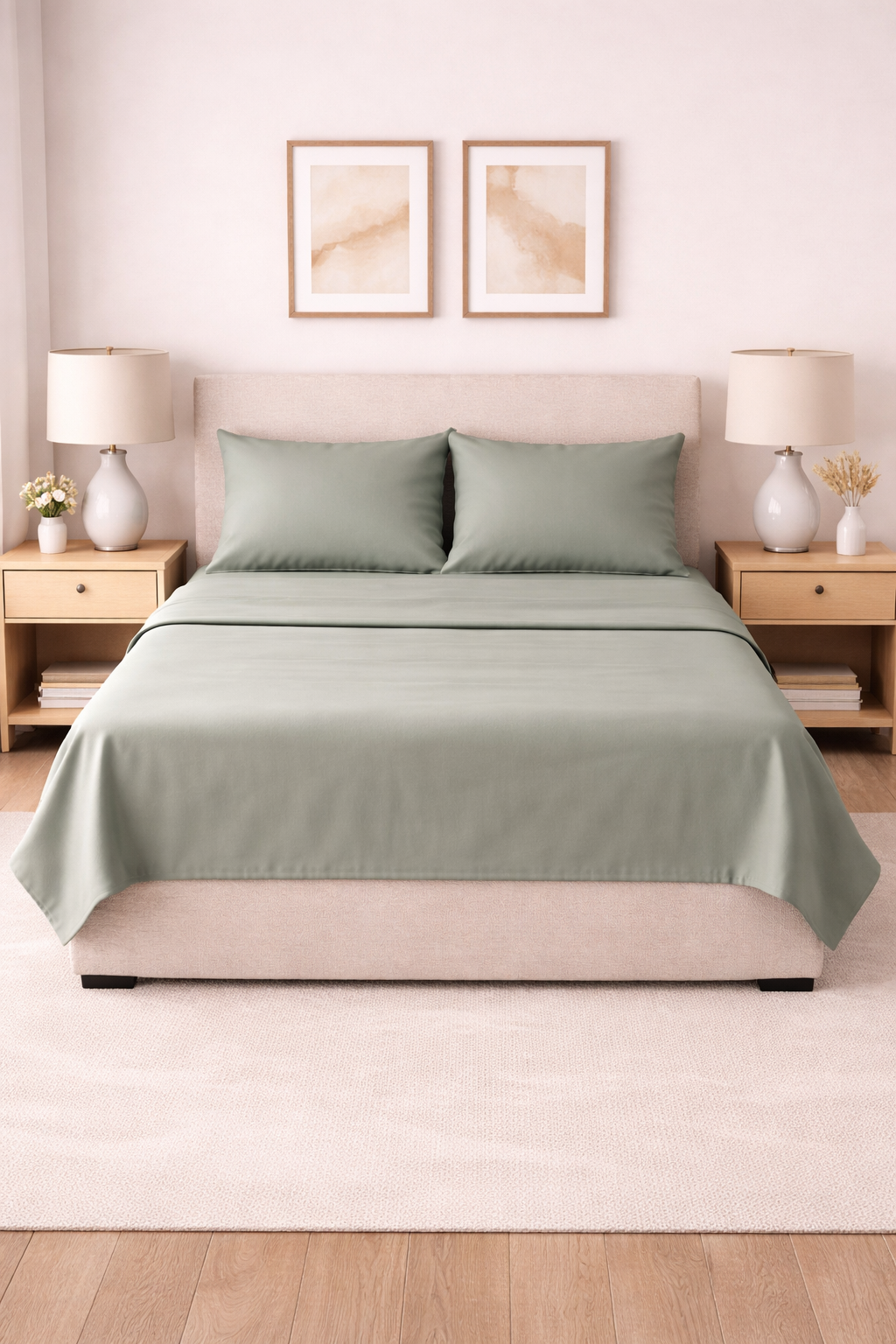 COMPLETO LETTO IN RASO DI COTONE VERDE CHIARO