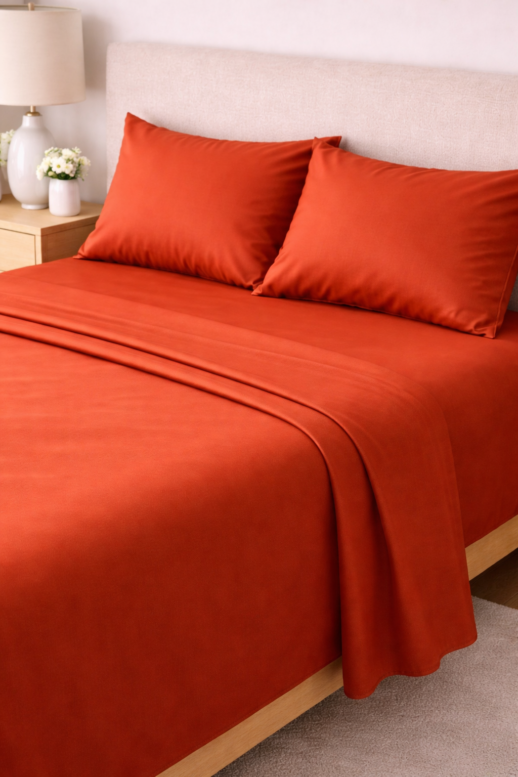COMPLETO LETTO IN RASO DI COTONE ROSSO