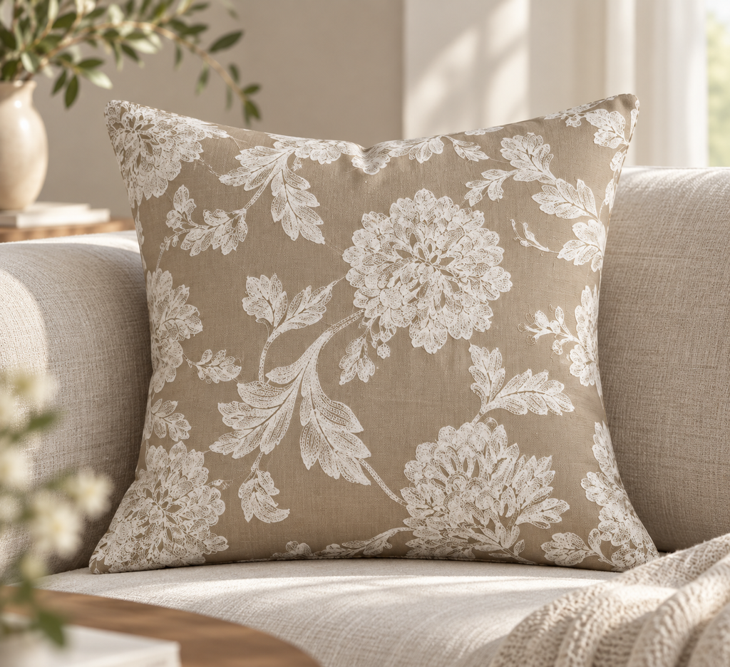 TESSUTO BEIGE RICAMO BIANCO