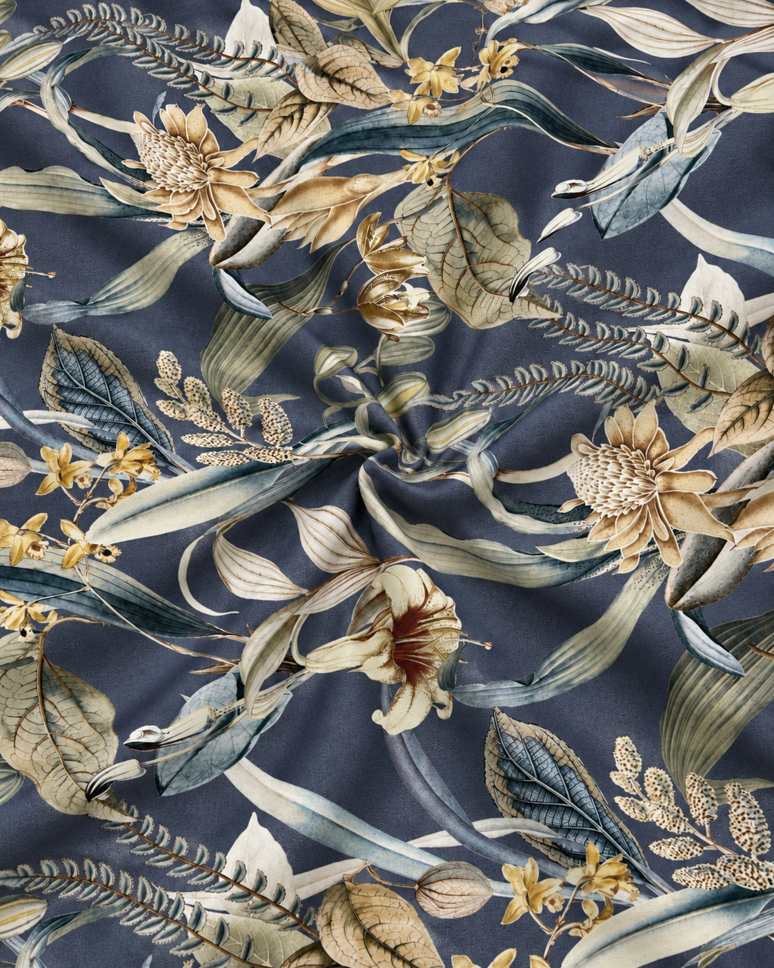 TESSUTO BASE BLU E FIORI