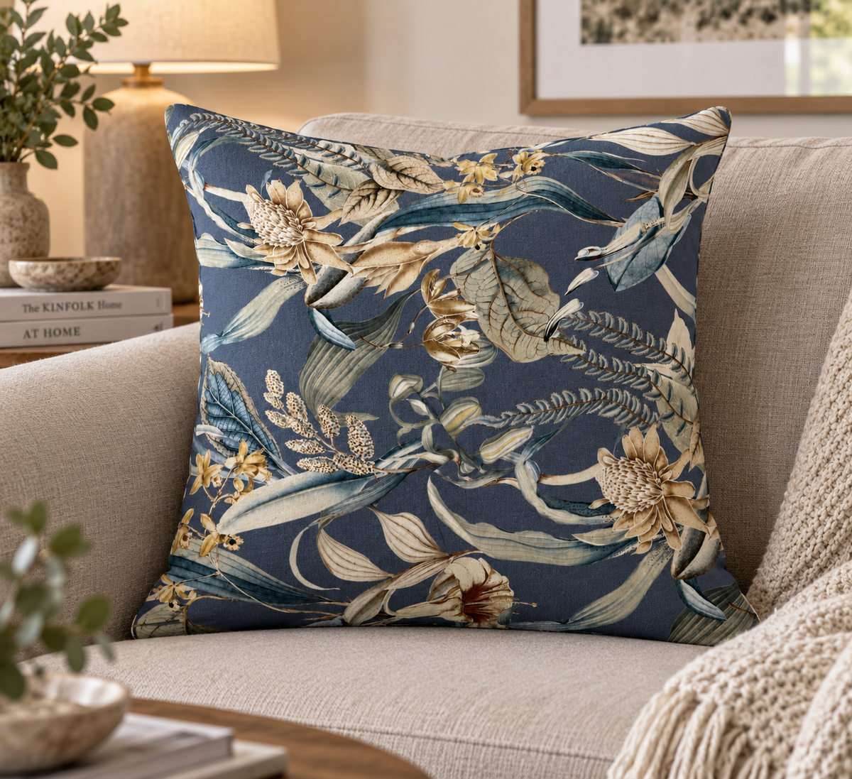 TESSUTO BASE BLU E FIORI