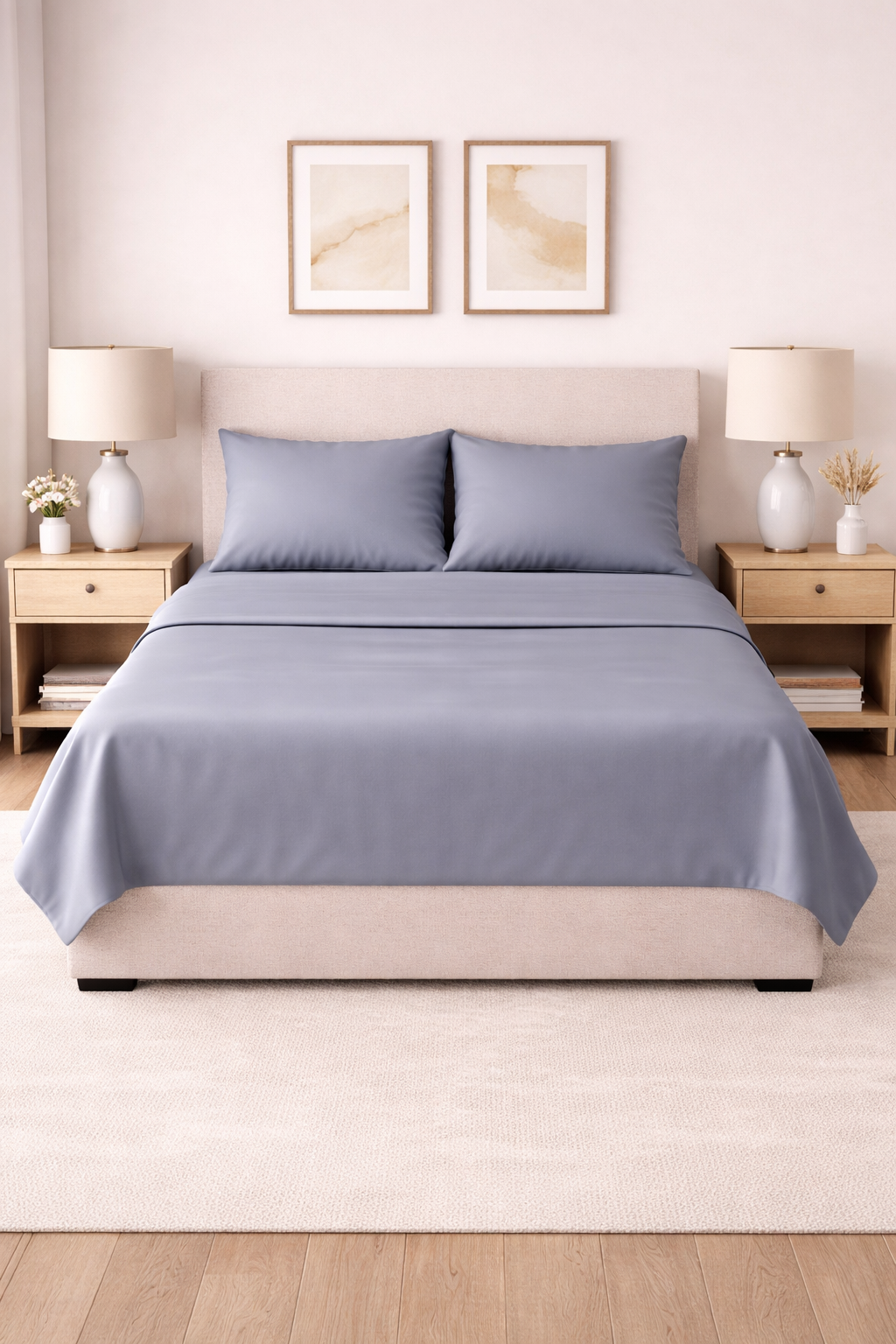 COMPLETO LETTO IN RASO DI COTONE AZZURRO