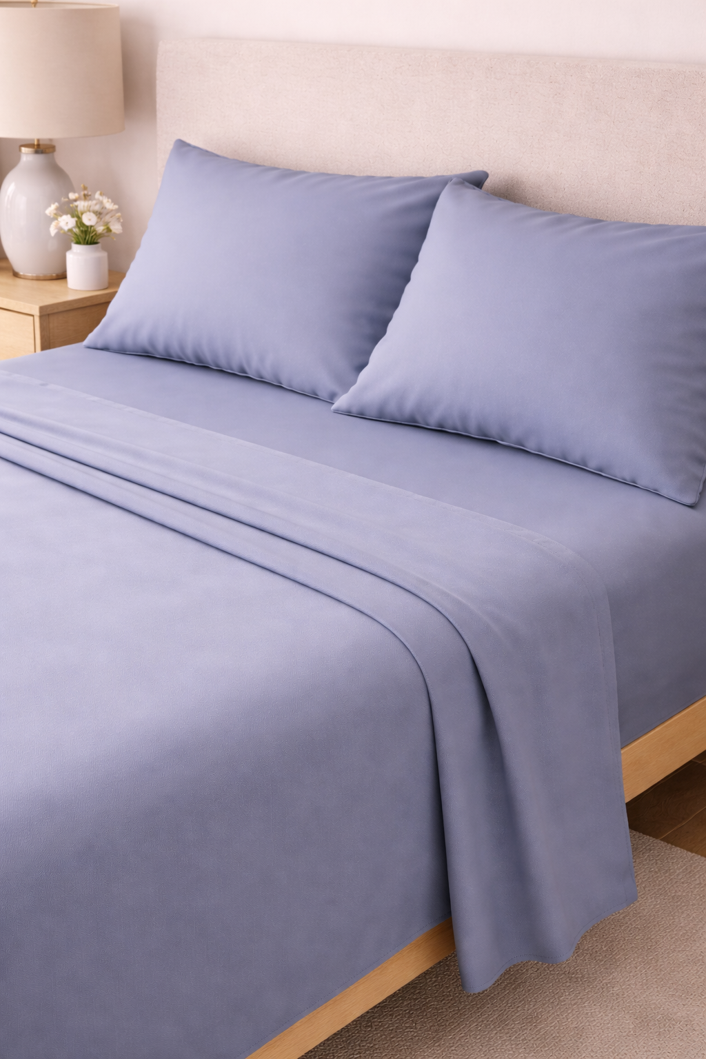 COMPLETO LETTO IN RASO DI COTONE AZZURRO