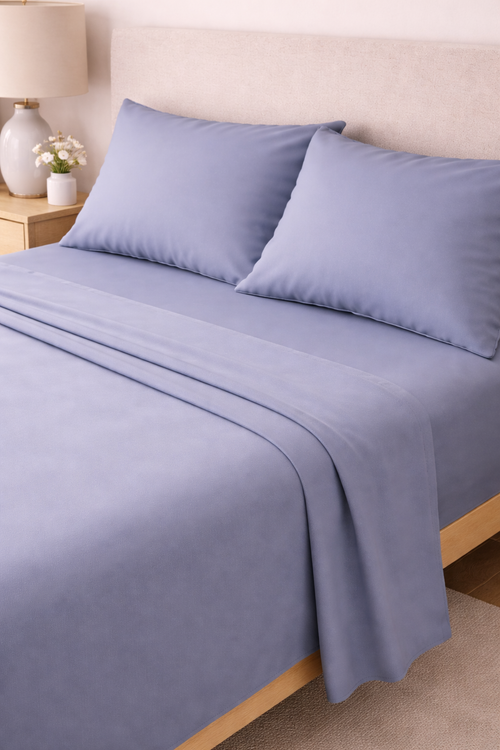 COMPLETO LETTO IN RASO DI COTONE AZZURRO