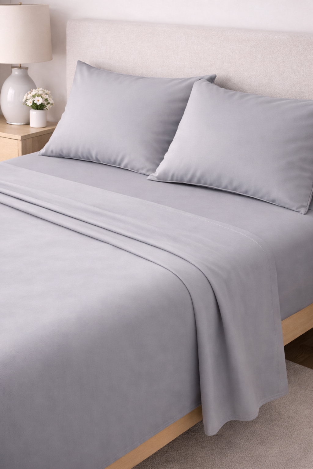 COMPLETO LETTO IN RASO DI COTONE GRIGIO CHIARO