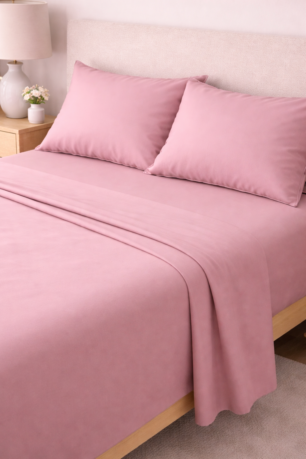 COMPLETO LETTO IN RASO DI COTONE ROSA