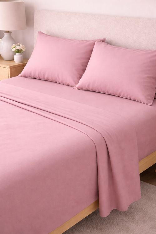 COMPLETO LETTO IN RASO DI COTONE ROSA
