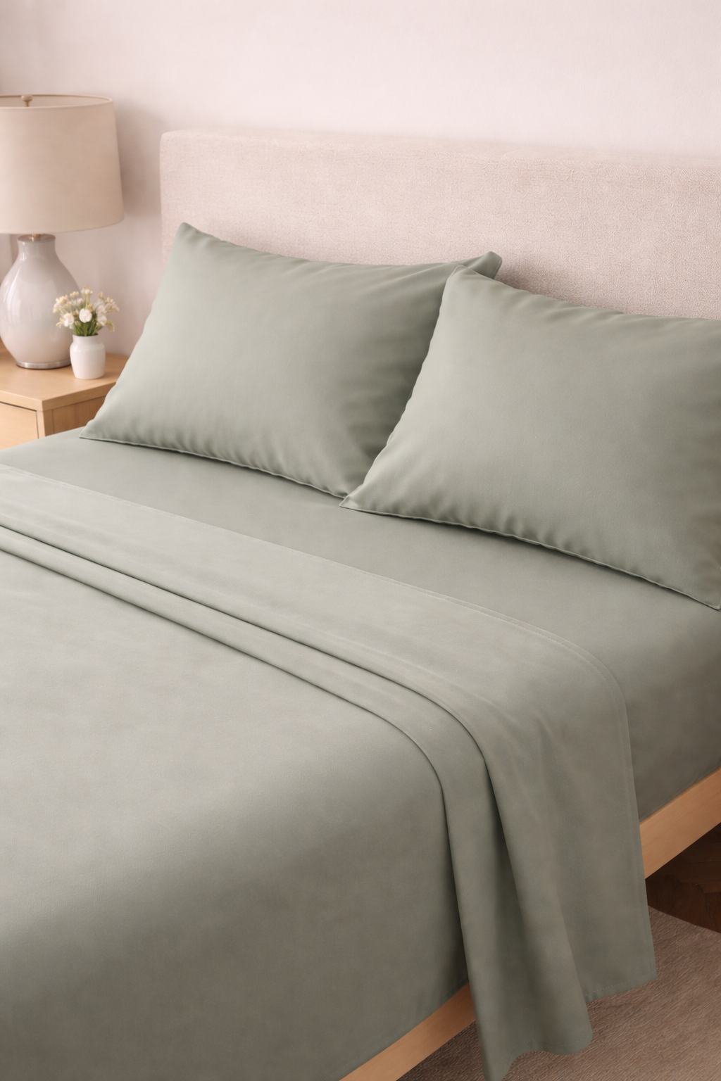 COMPLETO LETTO IN RASO DI COTONE VERDE CHIARO