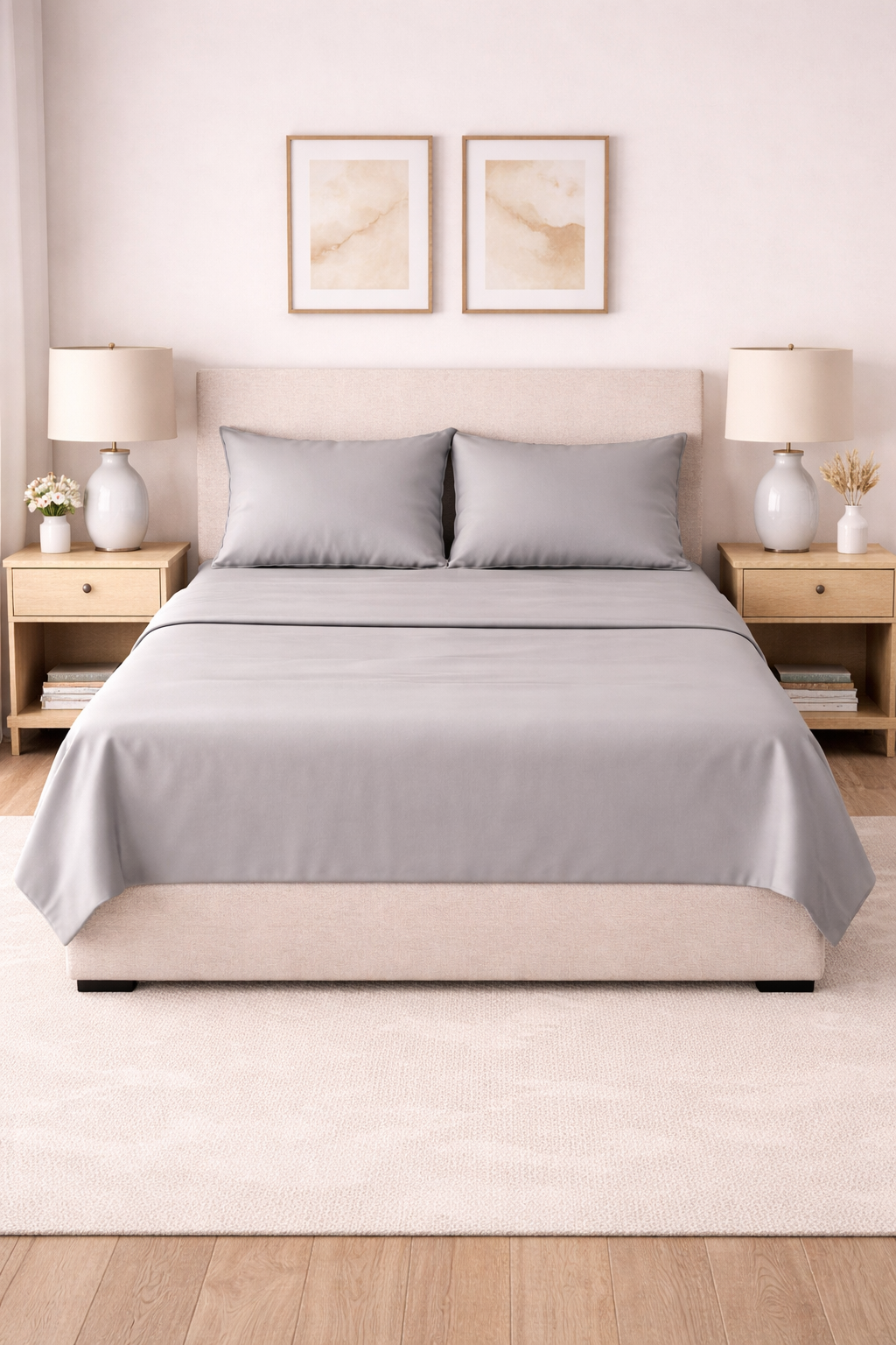 COMPLETO LETTO IN RASO DI COTONE GRIGIO CHIARO
