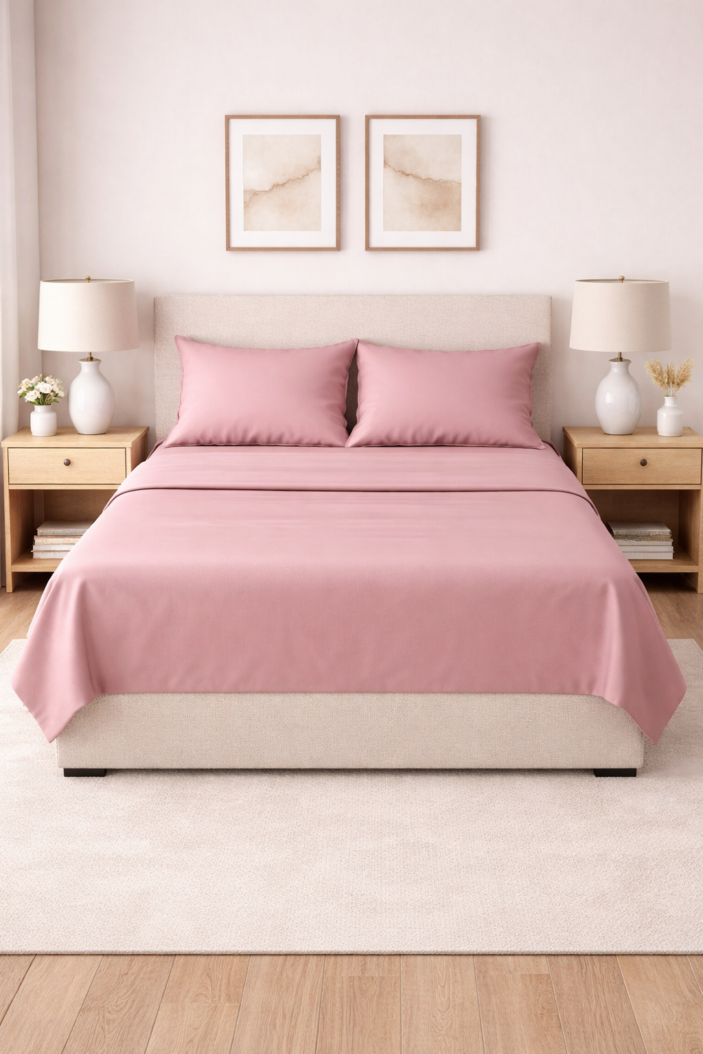 COMPLETO LETTO IN RASO DI COTONE ROSA